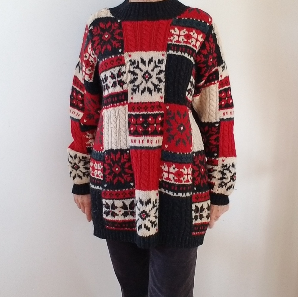VTG Prides Landing Women WOOL Winter, Snowflake KNIT Patchwork Sweater - Picture 6 of 14